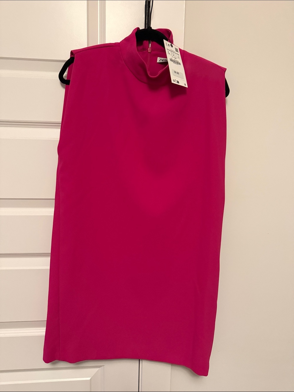 Zara Sleeveless Mock Neck Shift Dress in Fuchsia